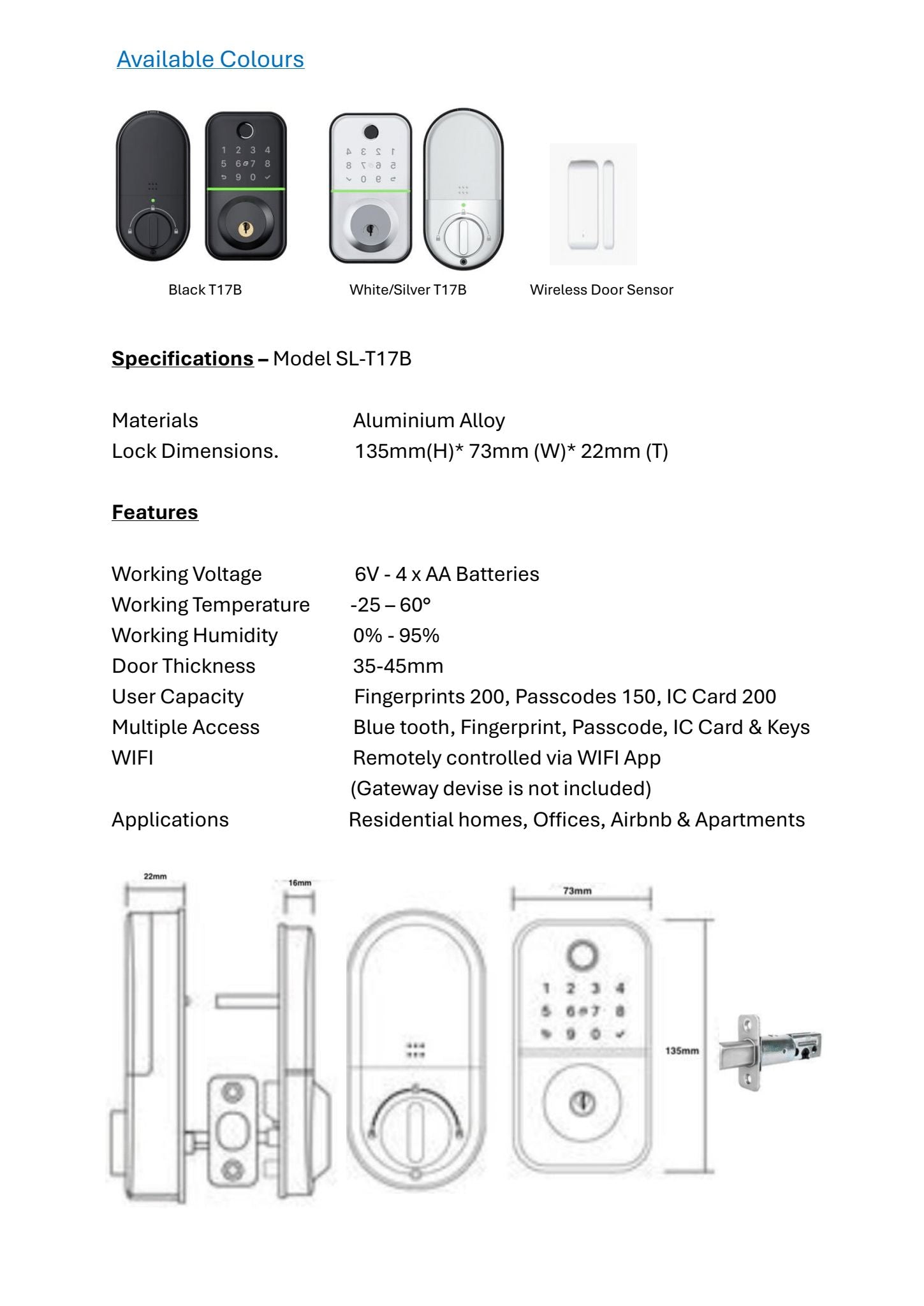 SL-T17B Smart 5-IN-1 Dead Lock - Silver